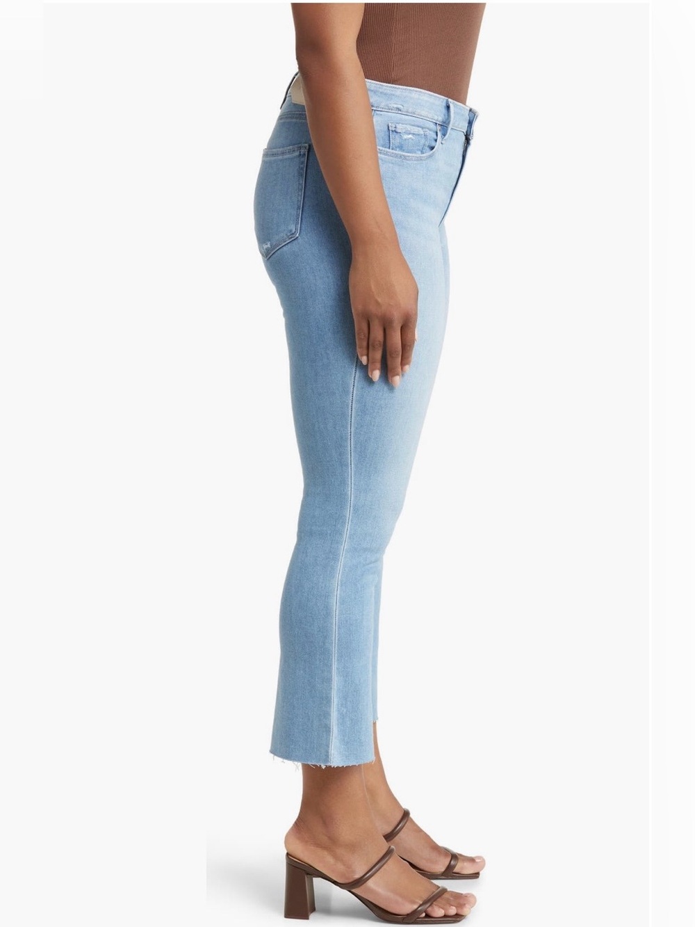 Paige Colette Raw Hem Powder Blue High-Rise Crop Flare Jeans 26.5” inseam NWT